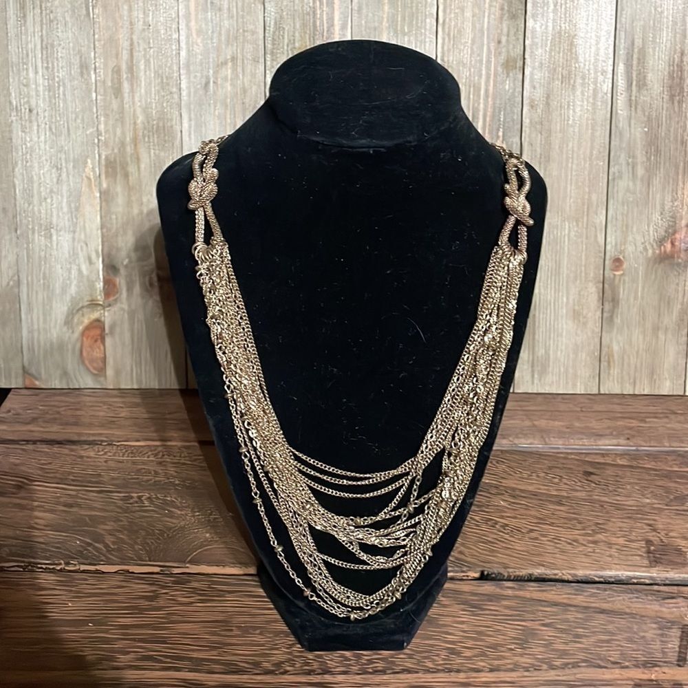 Long Gold Chunky Layered Necklace w/ Looped Infinity Chain